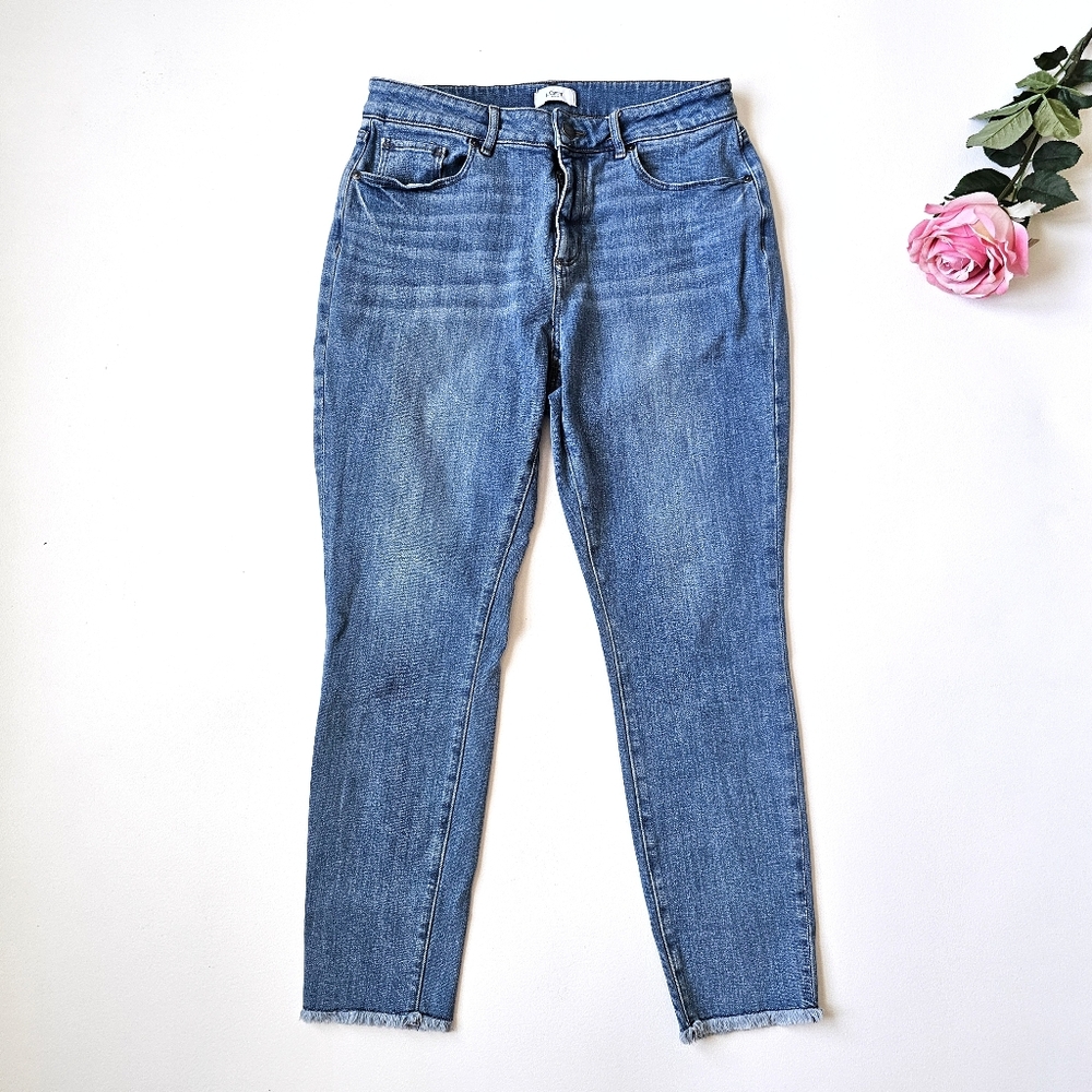 LOFT Outlet Women’s Skinny Jeans Size 10 Medium Wash Raw Hem Stretch Denim